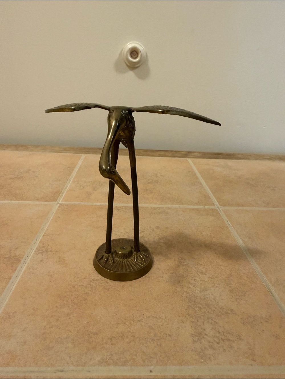 Solid Brass Crane Egret Heron Stork Bird Statue Figurine 7" Tall MCM
